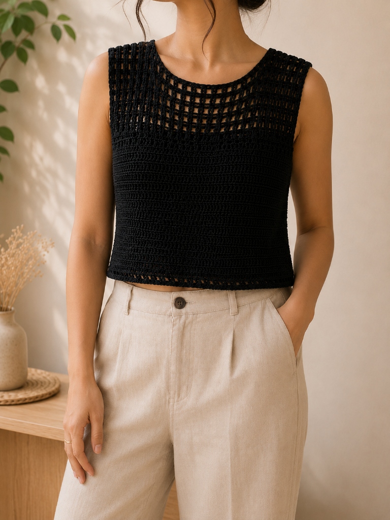 Midnight Mesh Crochet Top