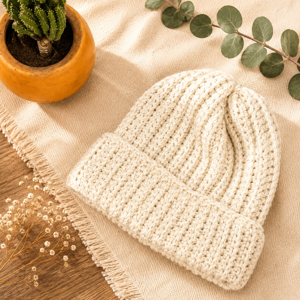 Ivory Ribbed Knit Beanie