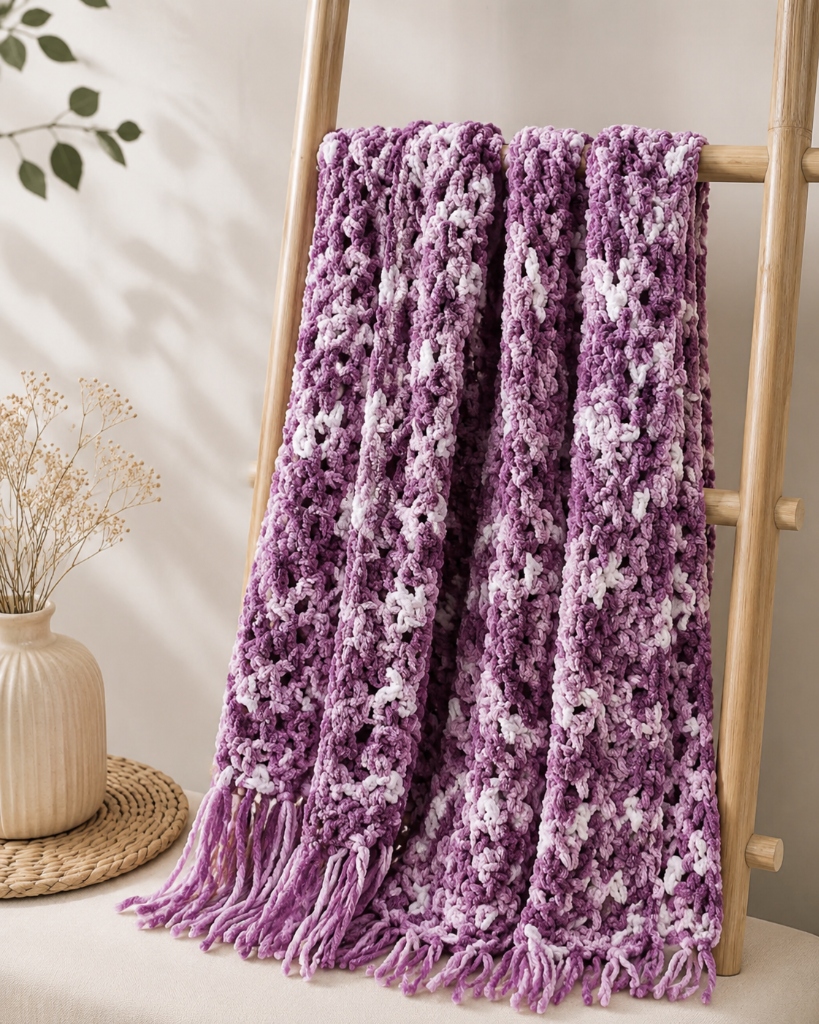 Lavender Fringe Crochet Scarf