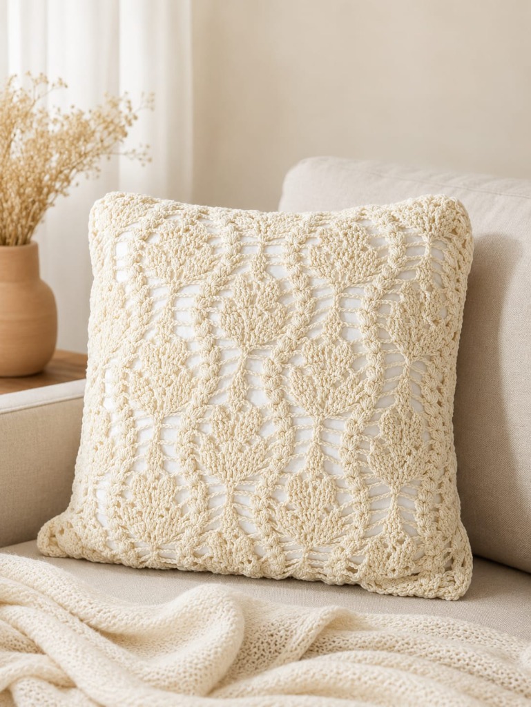 Ivory Lace Crochet Pillow Cover